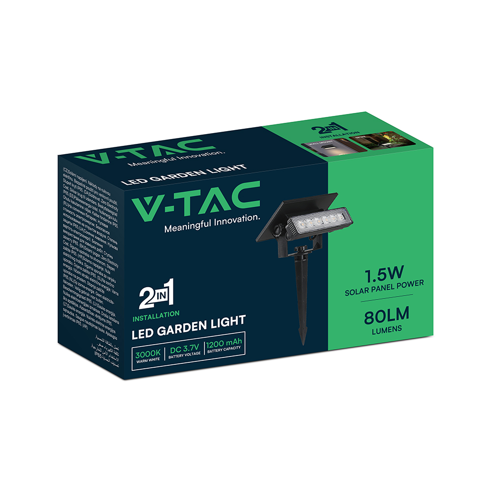 0.9W LED Mini Wall Mount & Solar Spike Black Body 2in1 3000K IP65