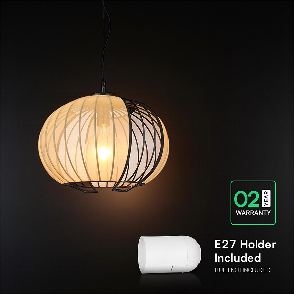 E27 Decorative Hanging Pendant (D400*H290mm) Matt Black Body+Beige img 2