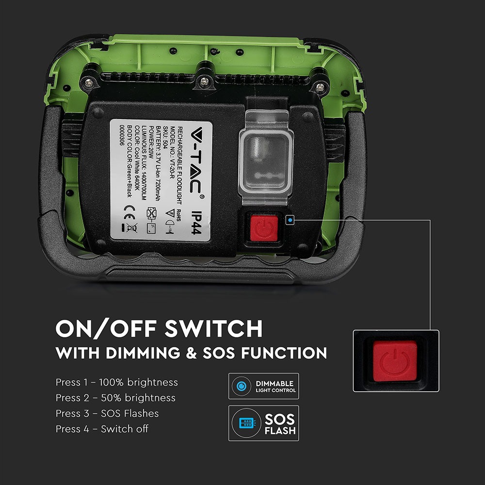 20W LED Proiettore Ricaricabile SAMSUNG Chip USB + SOS Funzione IP44 6400K img 5