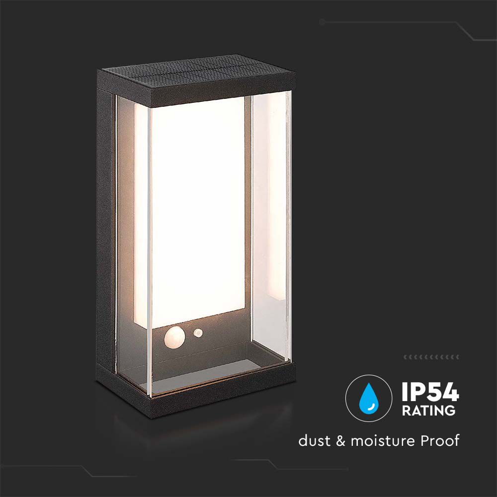  Lampada LED da Muro Rettangolare con Pannello Solare e Sensore PIR 1W Colore Nero 3000K  img 5