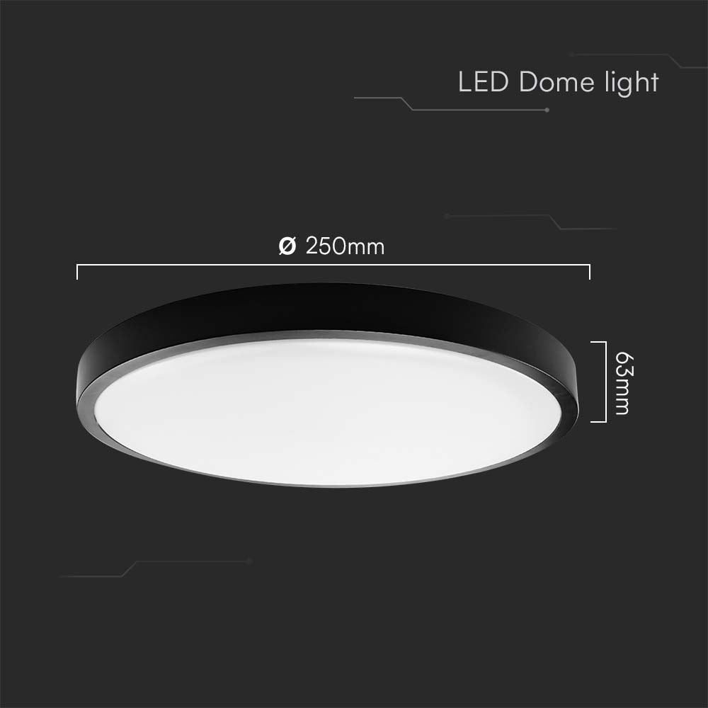 18W LED Dome Light Round Black Frame 3000K IP44