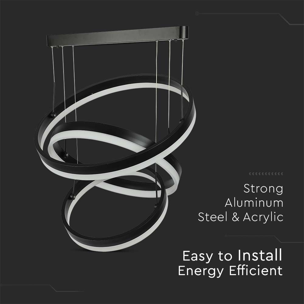 92W Soft Light Chandelier Dimmable Black 3000K