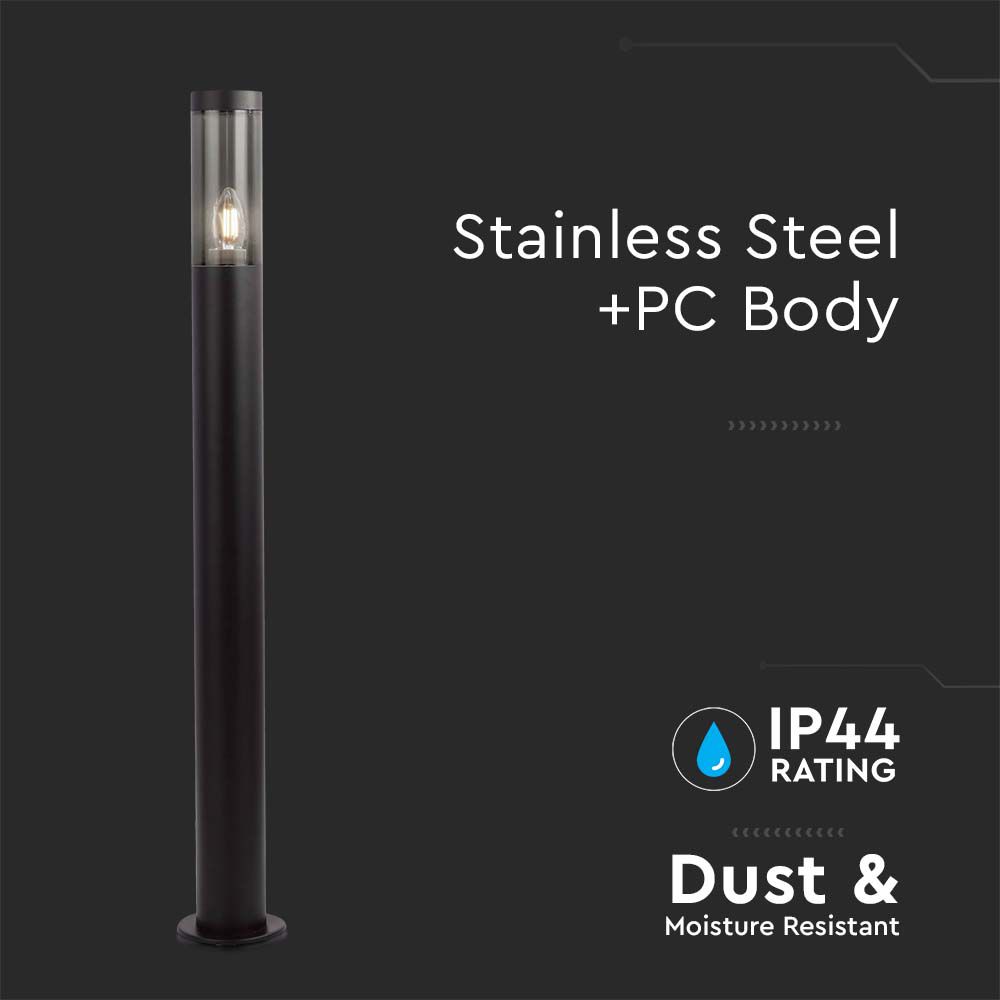 LAMPADA DA GIARDINO E27 (76x119x1000mm) FUMO PLASTICA/SS CORPO NERO IP44