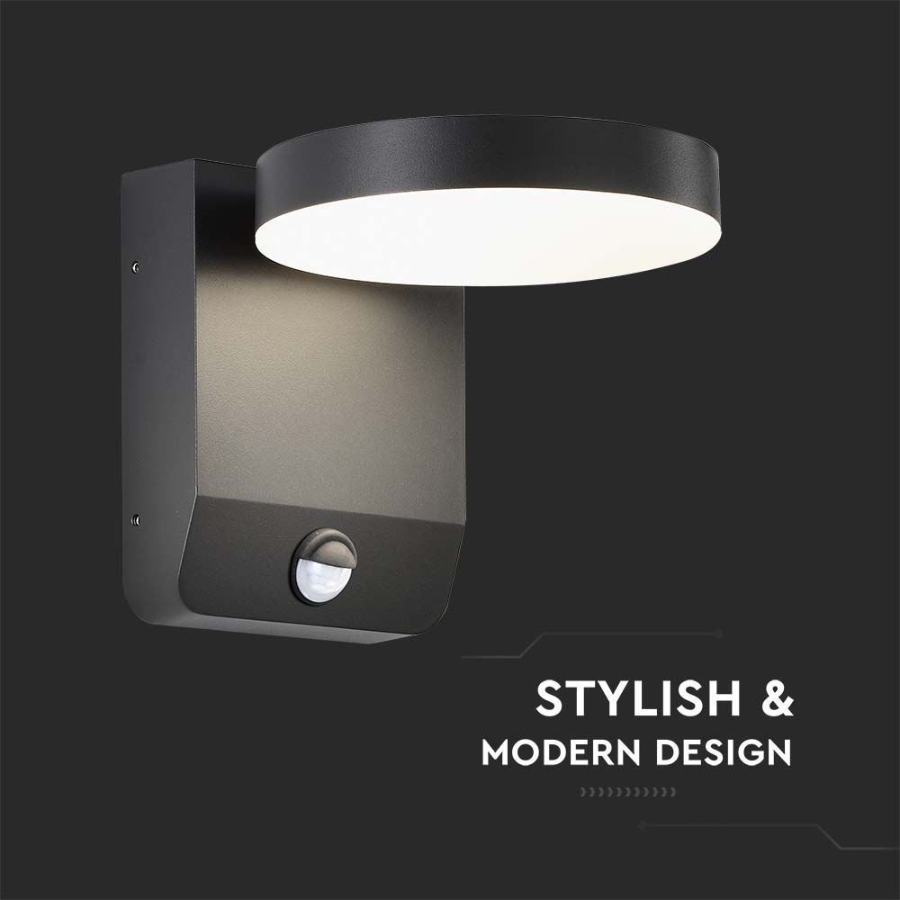 20W LED Wall Light Sensor Black Body Round 3000K IP65