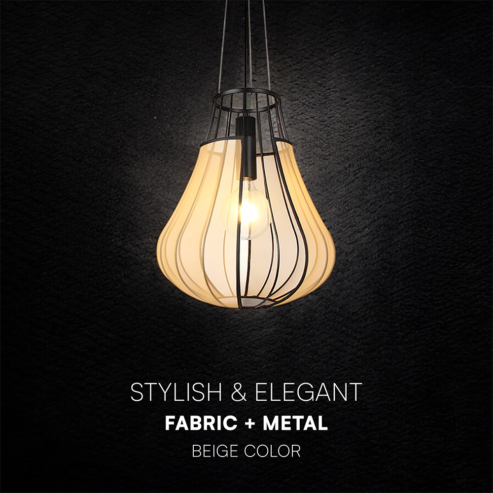 E27 Decorative Hanging Pendant (D420*H500mm) Matt Black Body+Beige img 1