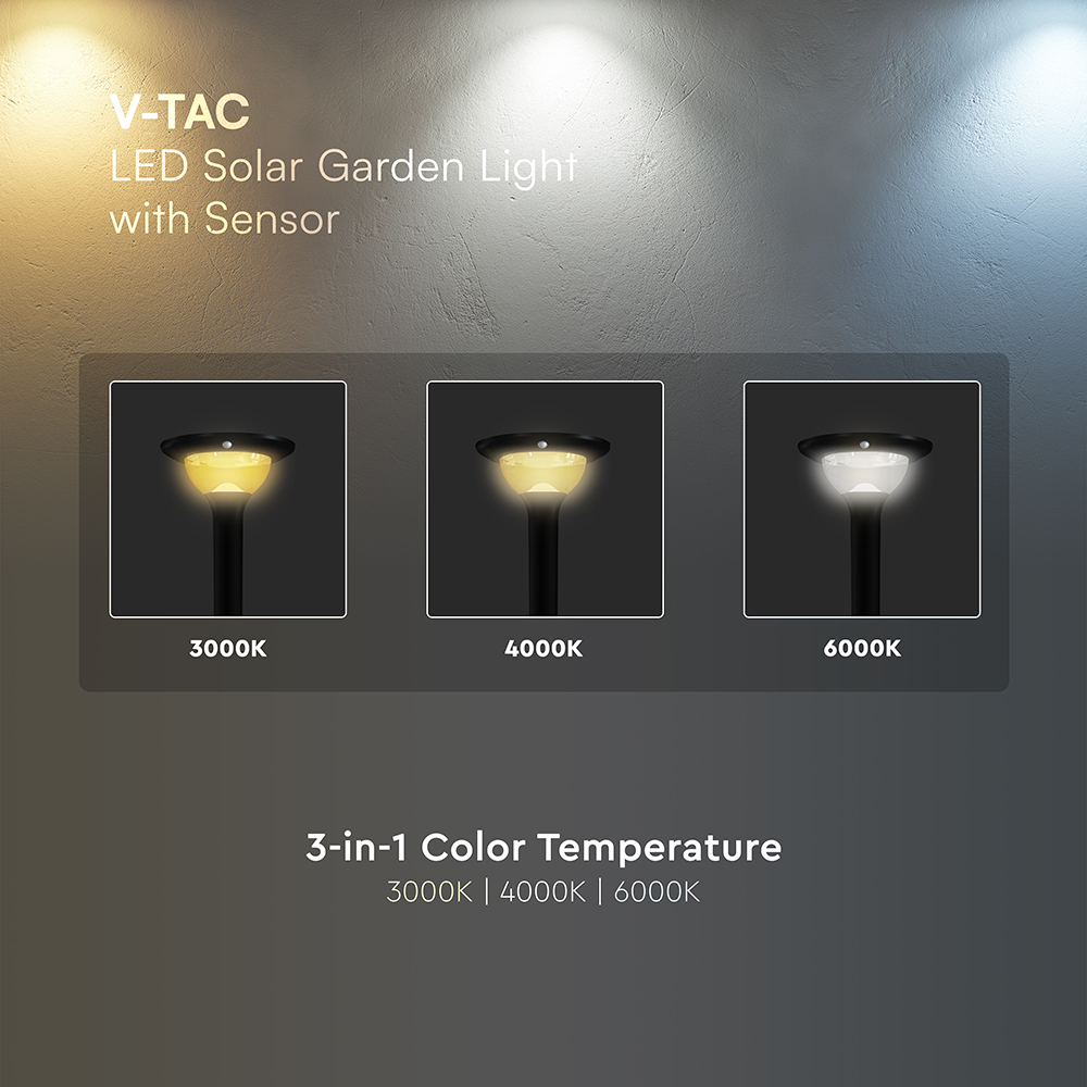 15W LED Solar Garden Light Master Power 12000mAh 3.2V CCT 3IN1 Black Body img 3