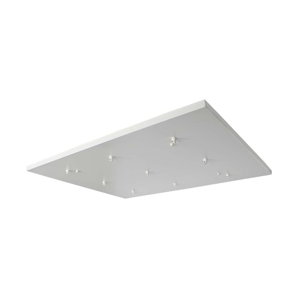 Rosone per Lampadario in Acciaio Rettangolare 800x600x20mm con 9 Fori Colore Bianco opaco