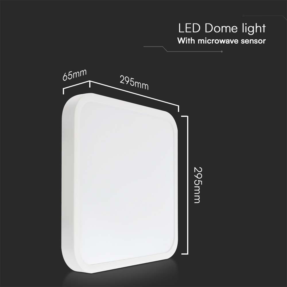 18W LED Dome Light With Sensor SAMSUNG Chip 4000K Square White Frame IP44