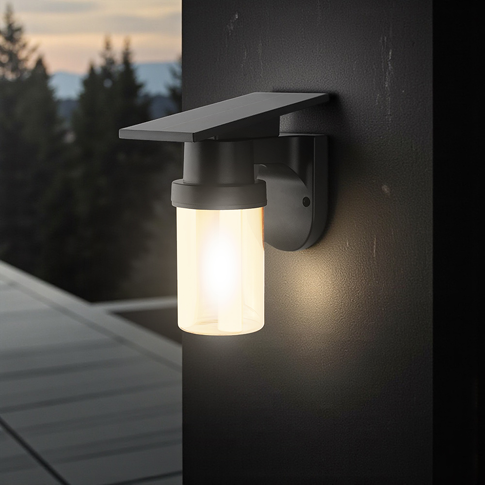 0.9W LED Solar Wall Light 3IN1 Black Body IP54 With Remote Control