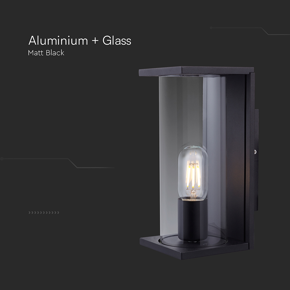 1*E27 Wall Lamp Light Holder With Clear Glass Matt Black img 1