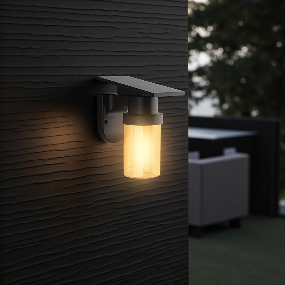 0.9W LED Solar Wall Light 3IN1 Black Body IP54 With Remote Control img 1