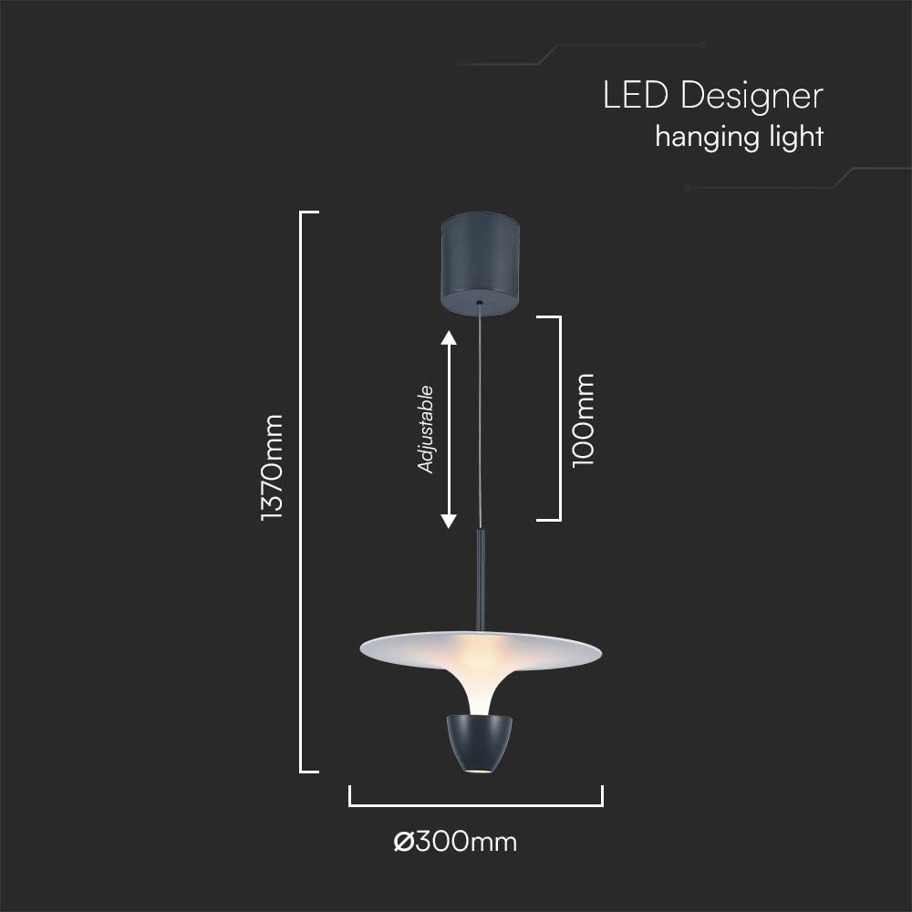 9W LED Designer Hanging Lamp (30*300*1370MM) WhiteCrey Body 3000K Adjustable Height