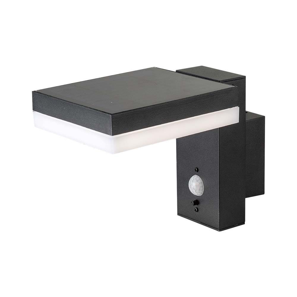 Lampada LED da Muro Rettangolare 5.5W con Pannello Solare e Sensore PIR Corpo Nero 3000K IP44