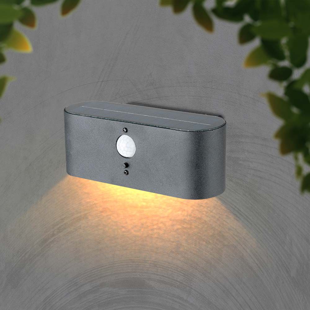 Lampada LED da Muro 2.5W Con Pannello Solare e Sensore PIR Colore Nero 3000K IP54