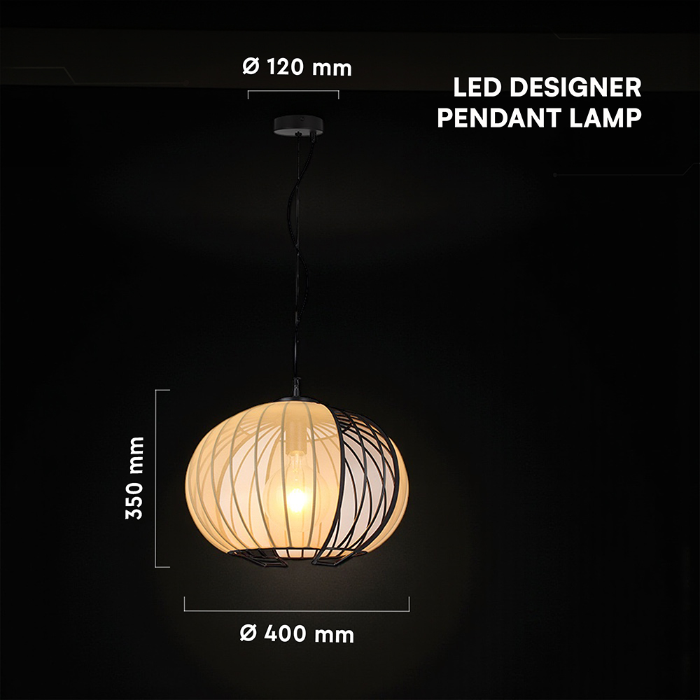 E27 Decorative Hanging Pendant (D400*H290mm) Matt Black Body+Beige