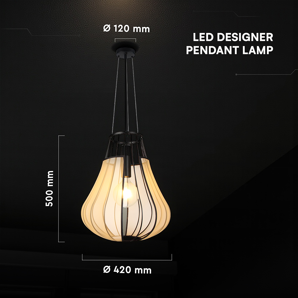 E27 Decorative Hanging Pendant (D420*H500mm) Matt Black Body+Beige