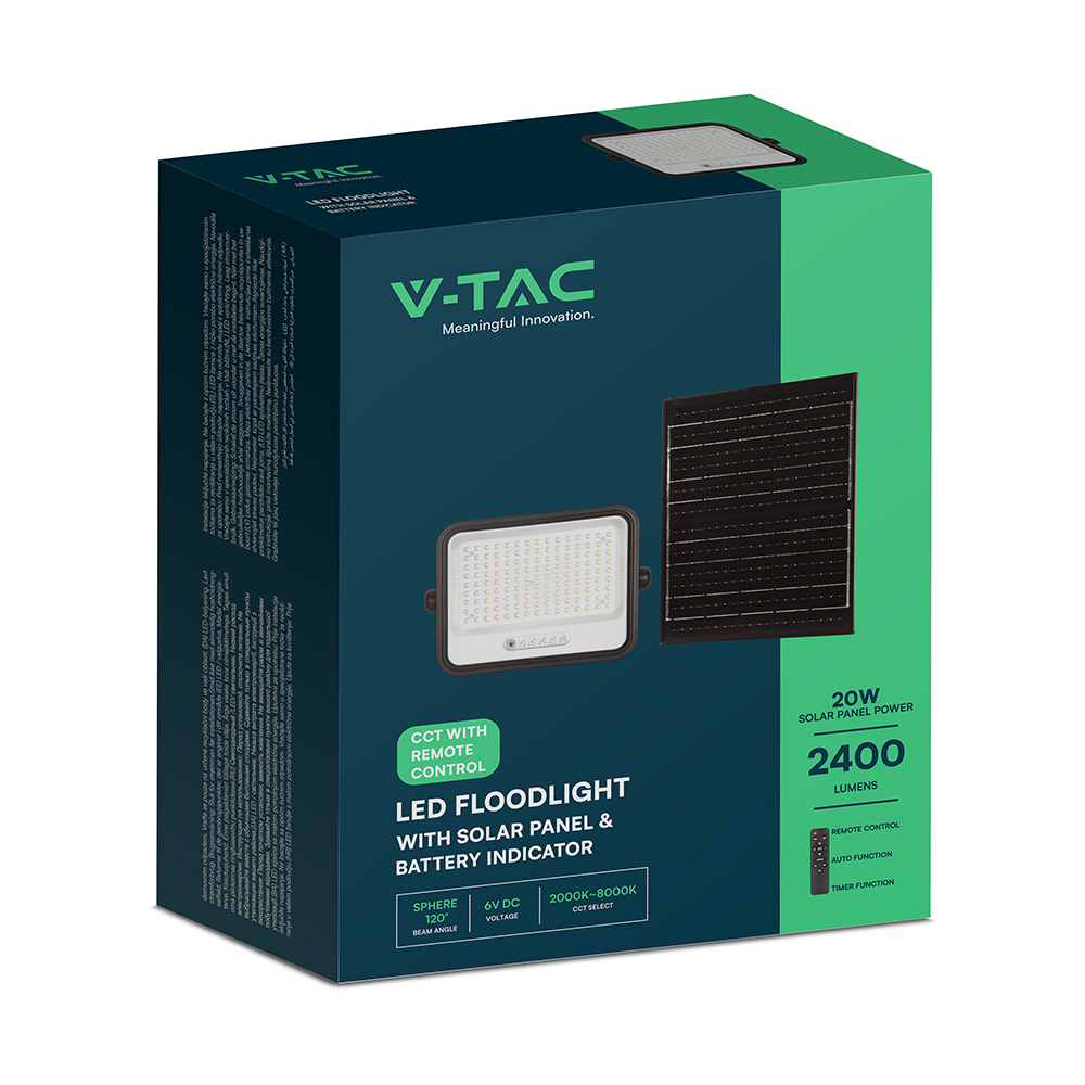 300W LED Solar Floodlight 2000K-8000K Black Body Battery Indicator