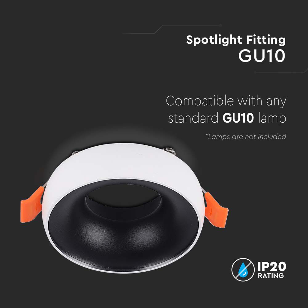 GU10 Fitting Round White Frame  Black Reflector