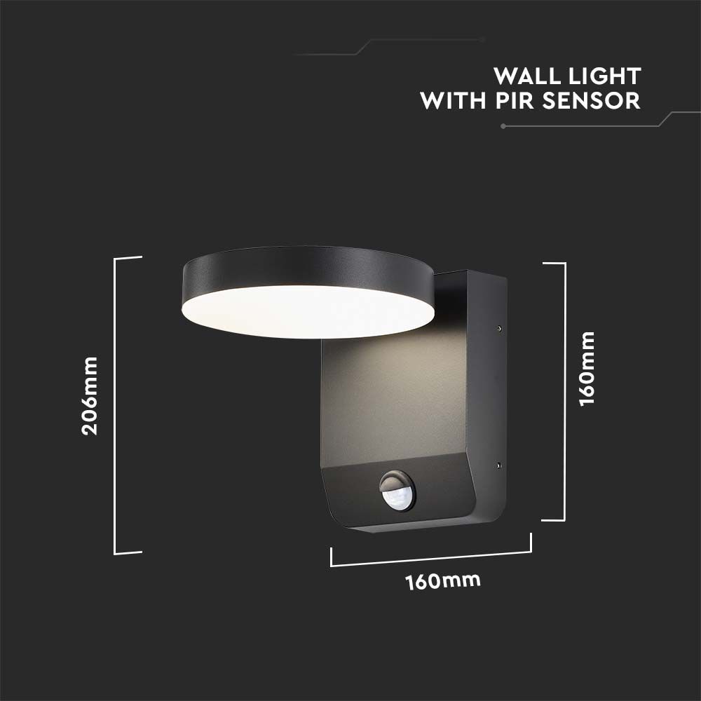 20W LED Wall Light Sensor Black Body Round 3000K IP65