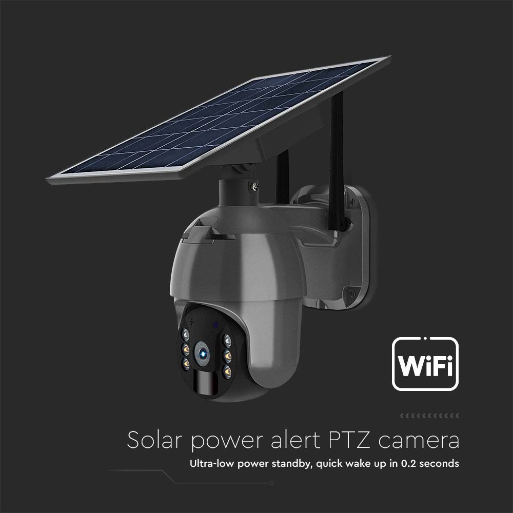 Camera di Videosorveglianza HD WiFi PTZ Visione Notturna Sensore Movimento con Pannello Solare Colore Nero