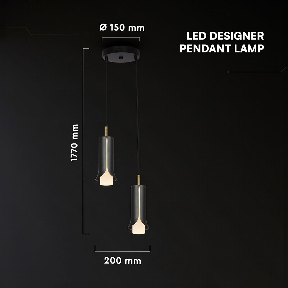 2X5W LED Decorative Hanging Lamp (D150*H30mm) 3000K Sandy Black