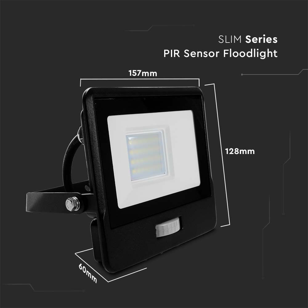 20W LED PIR Sensor Floodlight SAMSUNG CHIP Black Body 6400K 1M Cable