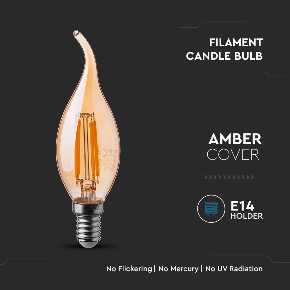 4W Filament E14 Amber Cover Candle 2200K