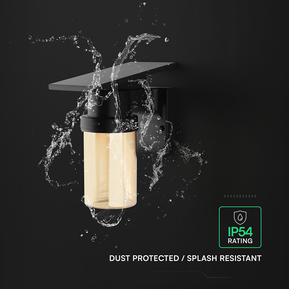 0.9W LED Solar Wall Light 3IN1 Black Body IP54 With Remote Control img 2