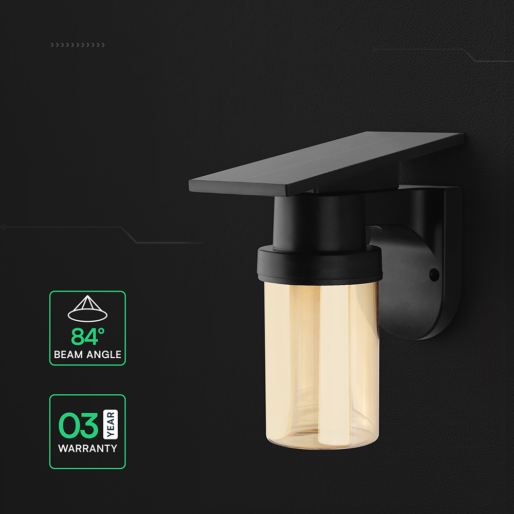 0.9W LED Solar Wall Light 3IN1 Black Body IP54 With Remote Control img 1