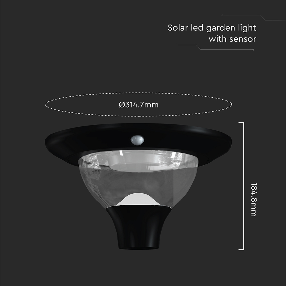 15W LED Solar Garden Light Master Power 12000mAh 3.2V CCT 3IN1 Black Body