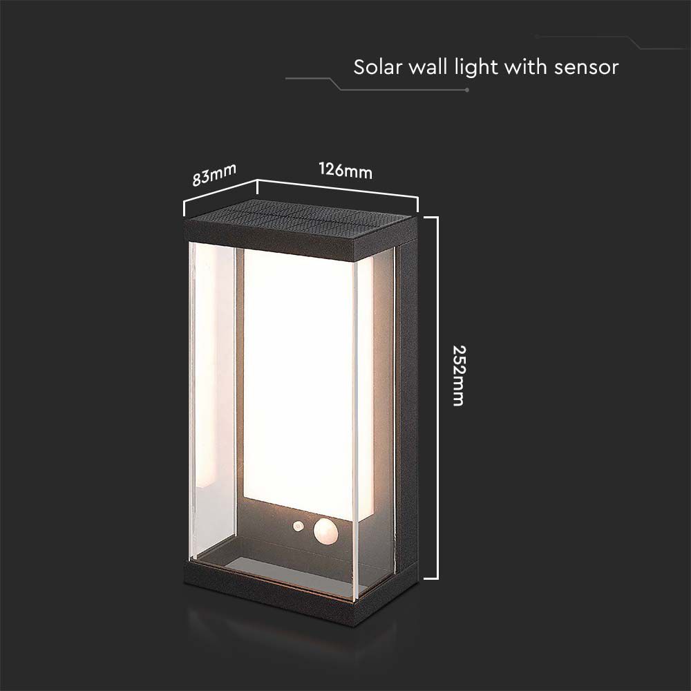  Lampada LED da Muro Rettangolare con Pannello Solare e Sensore PIR 1W Colore Nero 3000K 