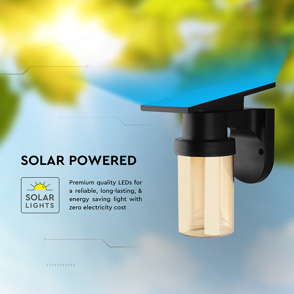 0.9W LED Solar Wall Light 3IN1 Black Body IP54 With Remote Control img 3