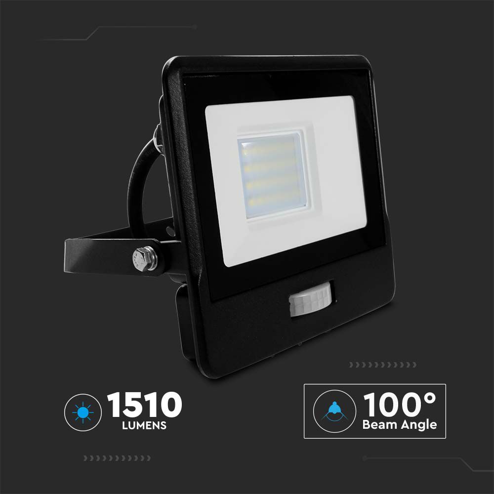 20W LED PIR Sensor Floodlight SAMSUNG CHIP Black Body 6400K 1M Cable img 5
