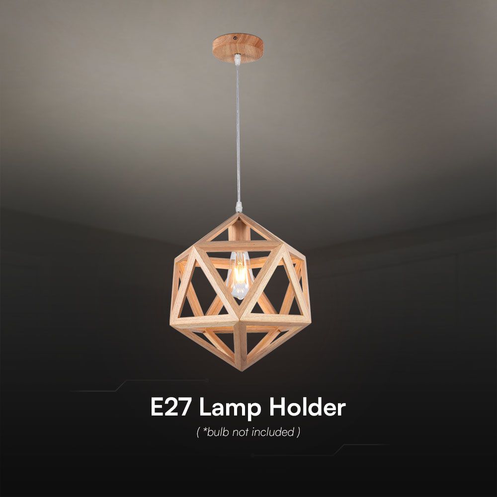LED Designer Pendant Lampholder Wood Color Body D300 E27 img 1