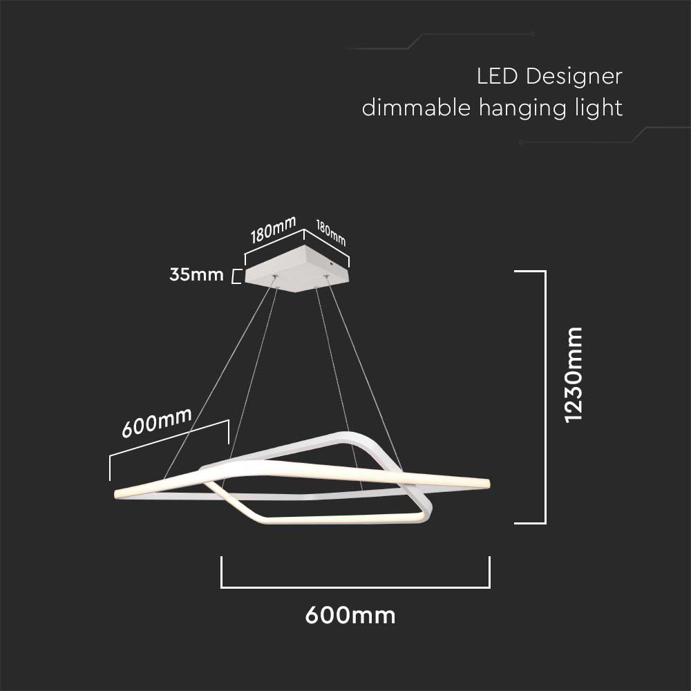 LED Designer Metal Hanging Light White 3000K Dimmable