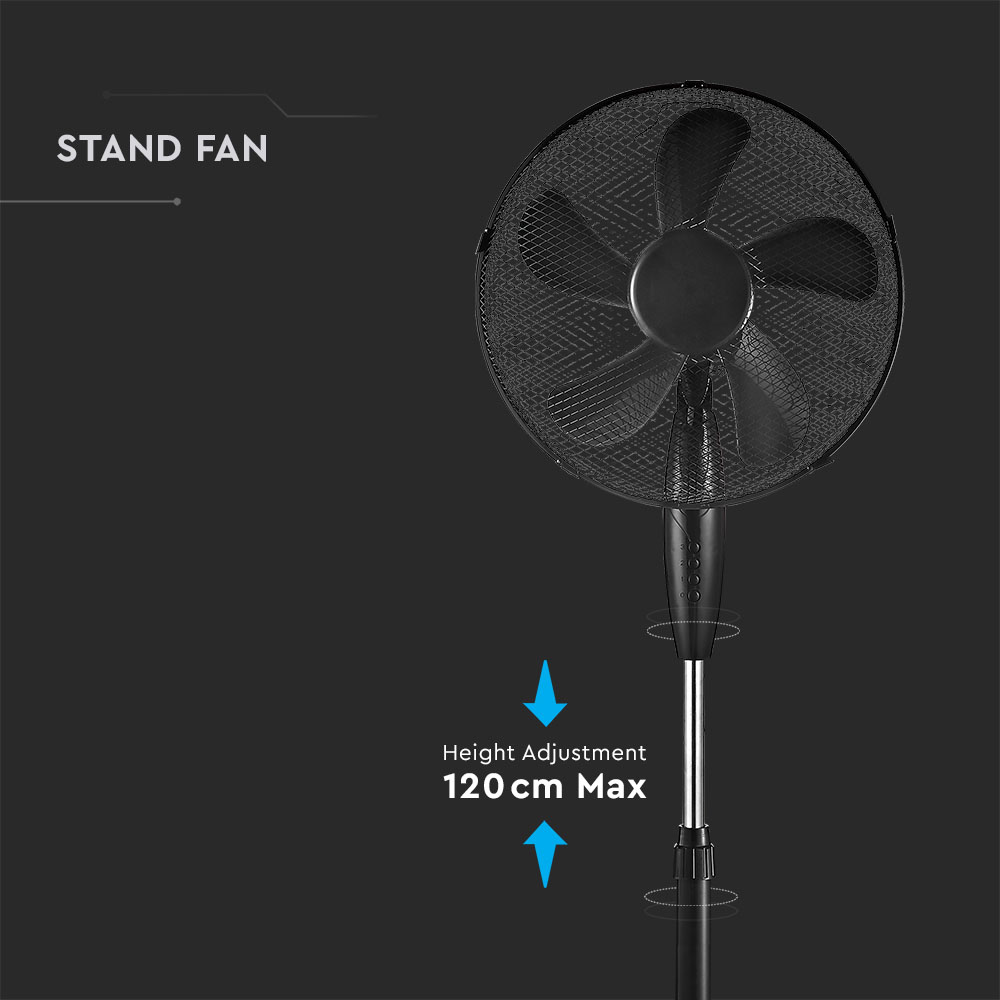 Ventilatore da 55 W Base tonda 5 pale 3 velocita' Black img 1