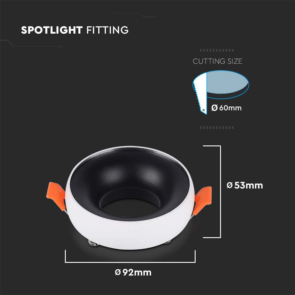 GU10 Fitting Round White Frame  Black Reflector