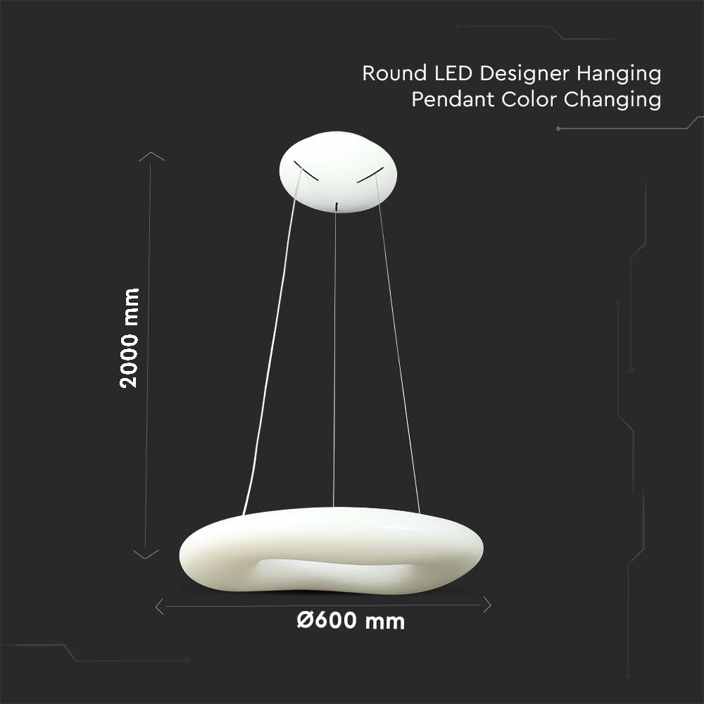 38W Pendant Round Color Changing D600*H2000 Dimmable White