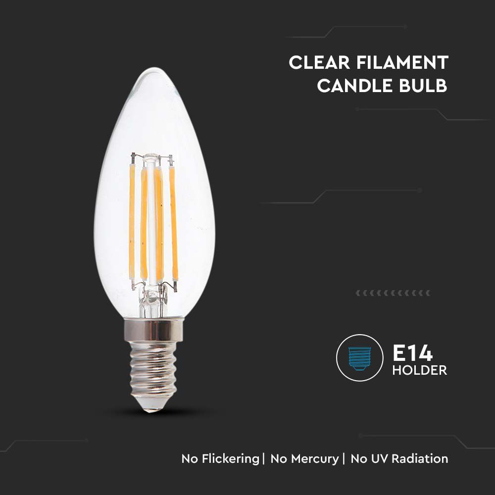 6W Filament E14 Clear Cover Candle 6000K 130LM/W