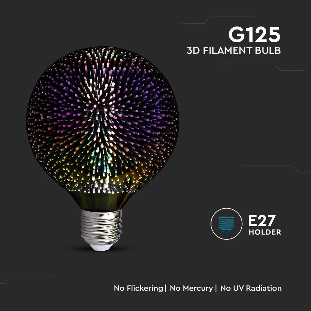 LED - 3W Filament E27 G125 3D 3000K