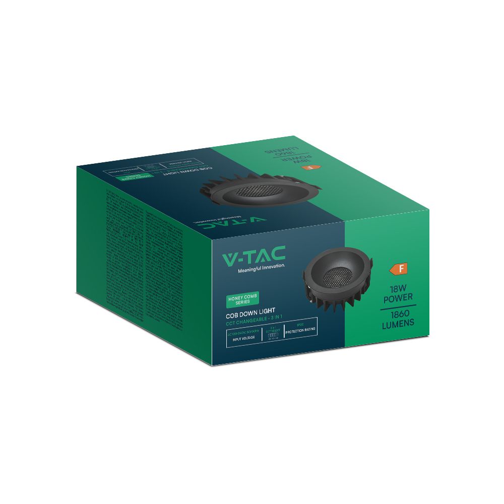 18W LED Honey COMB Downlight Bridgelux Chip 3in1 Black Ring + Black Heating