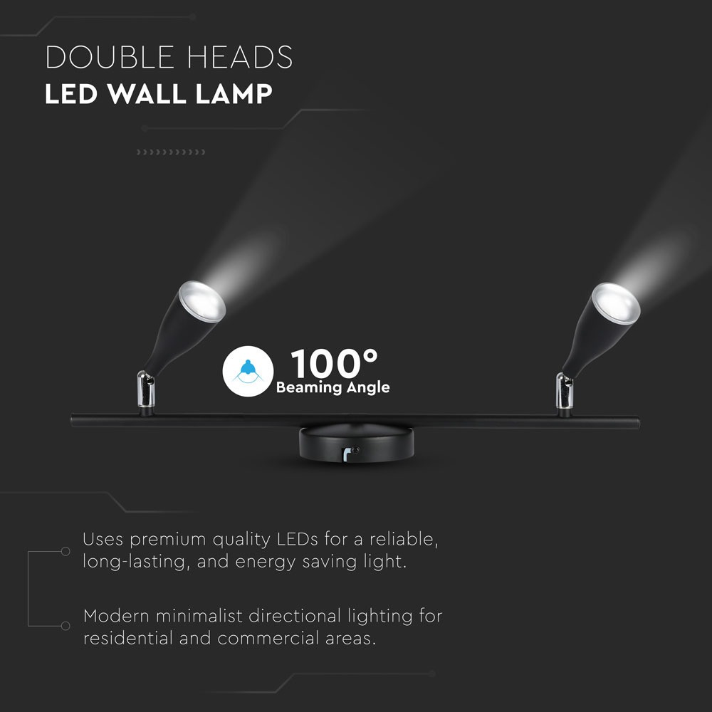2 x 4.5W LED Lampada da parete Luce Bianco Caldo Corpo Nero