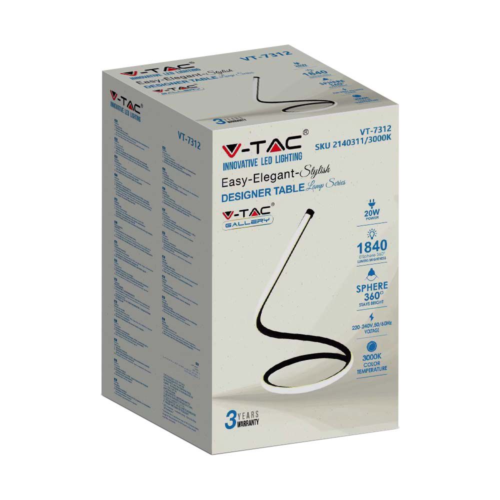 Lampada LED da Tavolo 12W Cavo di Alimentazione e Interruttore con Presa EU Colore Nero 3000K