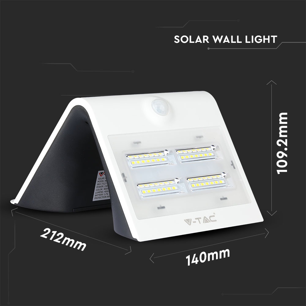 3W LED Luce solare della parete Bianco caldo, Bianco naturale Bianco Corpo Bianco
