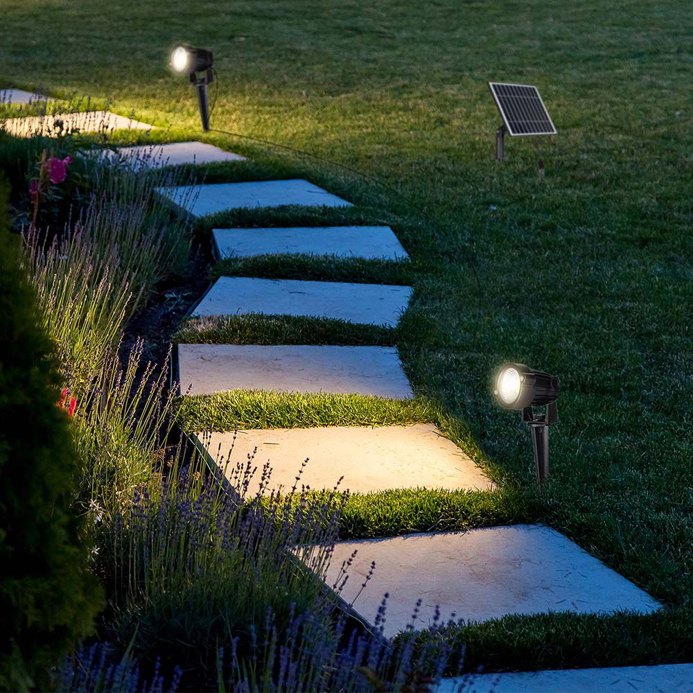 Faretti LED da Giardino 2*1.2W con Picchetto e Pannello Solare Colore Nero