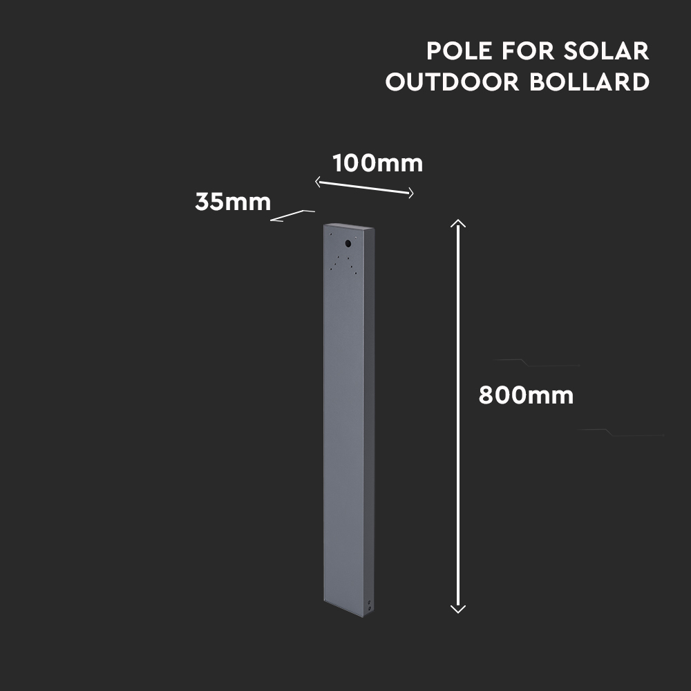 Pole For Solar Outdoor Bollard 100*35*800MM Dark Grey Body