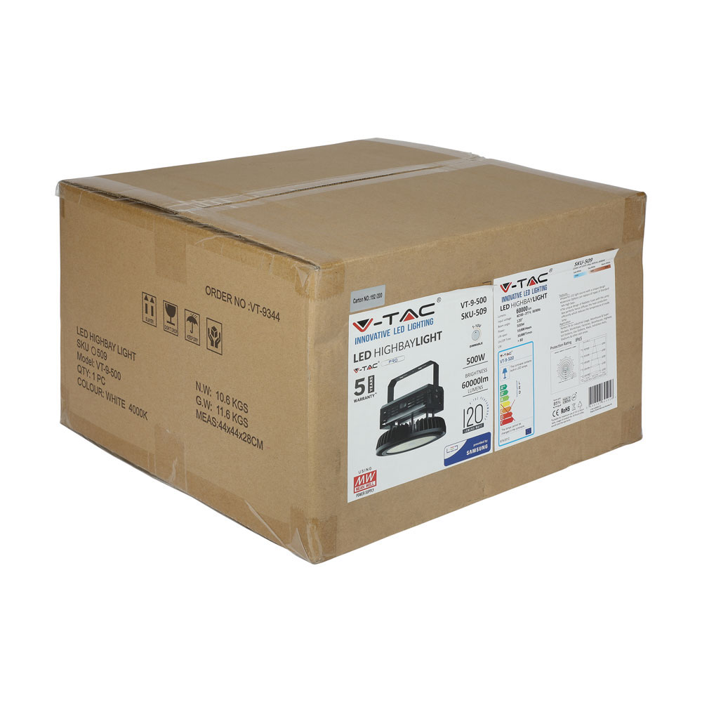 LED Sospensione industriale SAMSUNG Chip 500W 120' Meanwell Driver Dimmerabile Corpo Nero 4000K