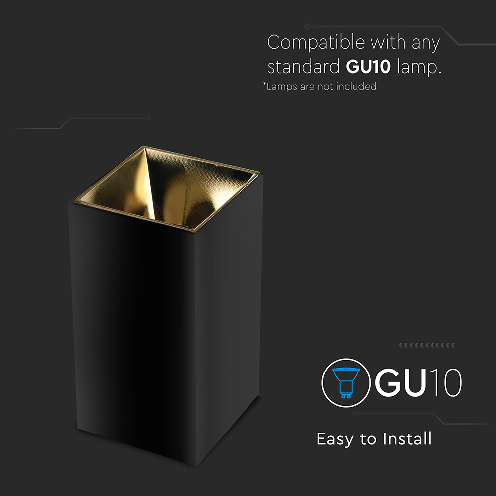 GU 10 Fitting Square Black + Gold img 1