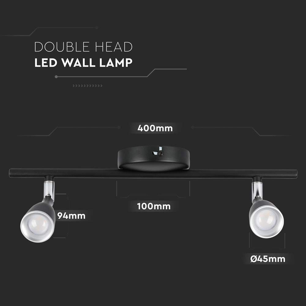 2 x 4.5W LED Lampada da parete Luce Bianco Caldo Corpo Nero