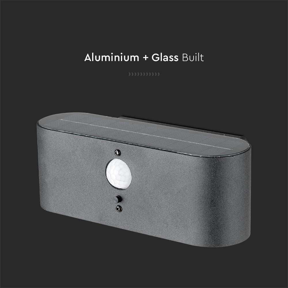 Lampada LED da Muro 2.5W Con Pannello Solare e Sensore PIR Colore Nero 3000K IP54 img 2